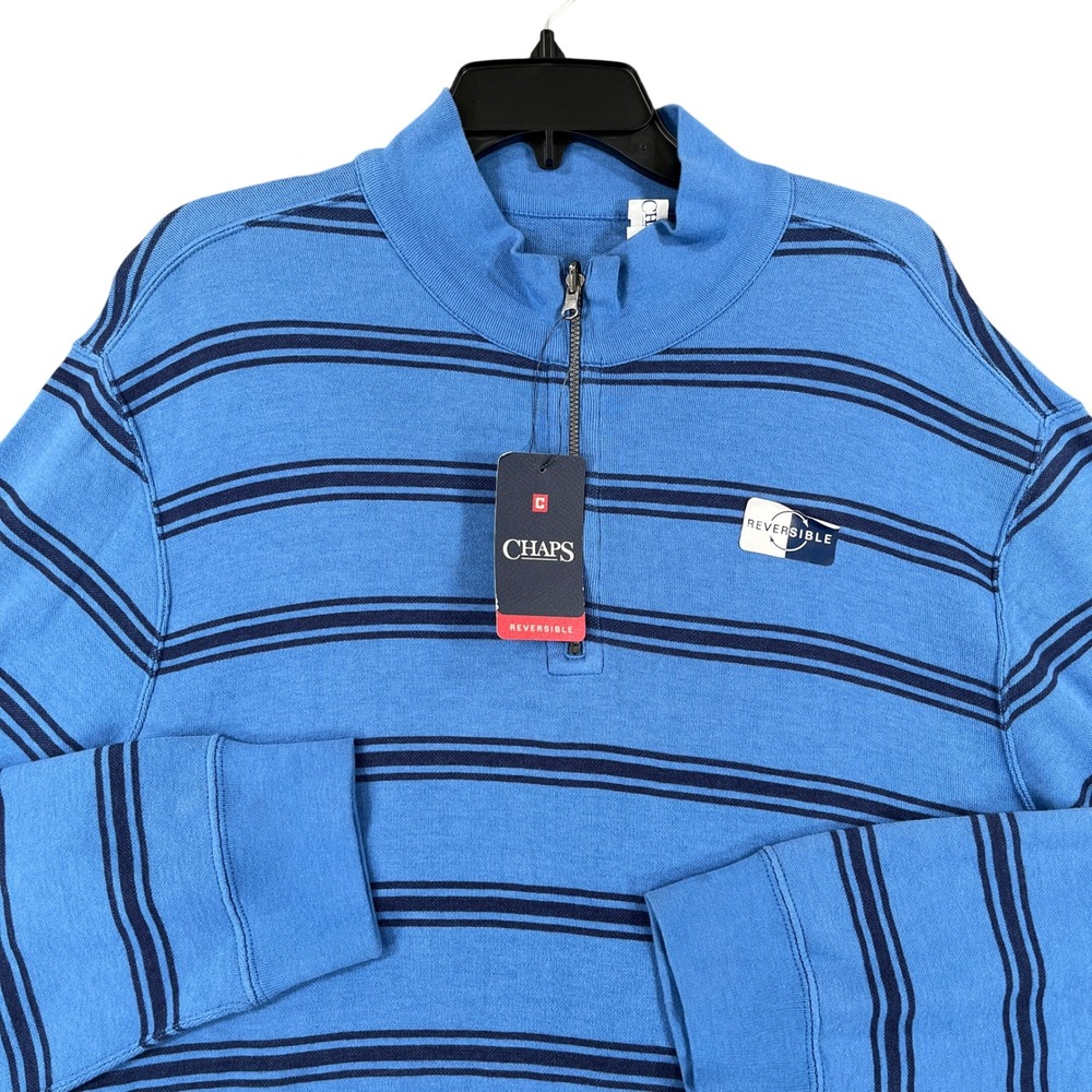 Chaps Pullover Mens XL Reversible Striped Cotton Quarter Zip Casual Sweater